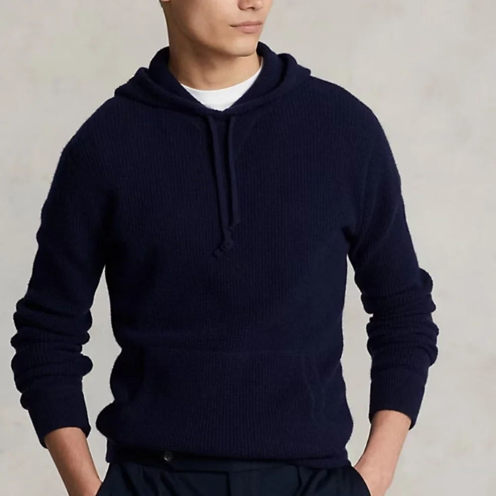 Polo Ralph Lauren Washable Cashmere Hooded Sweater In Waffle Knit Navy XL